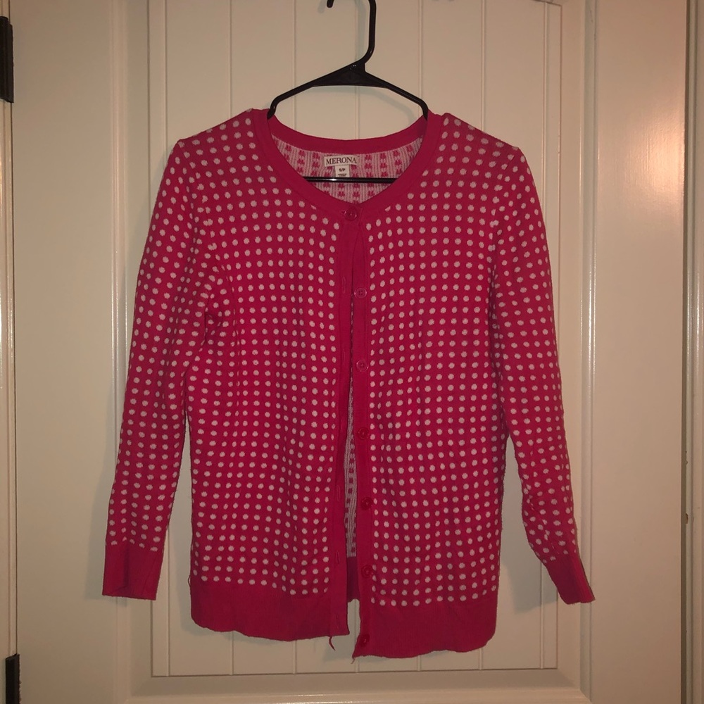 Merona Pink and white Polka dot cardigan